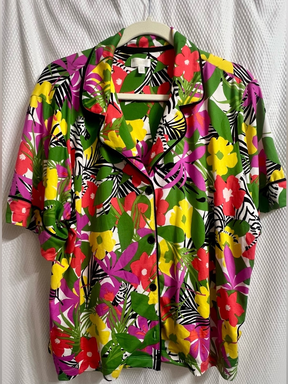 Tropical Floral/Zebra Short Sleeve Pajama Set - Green Multi